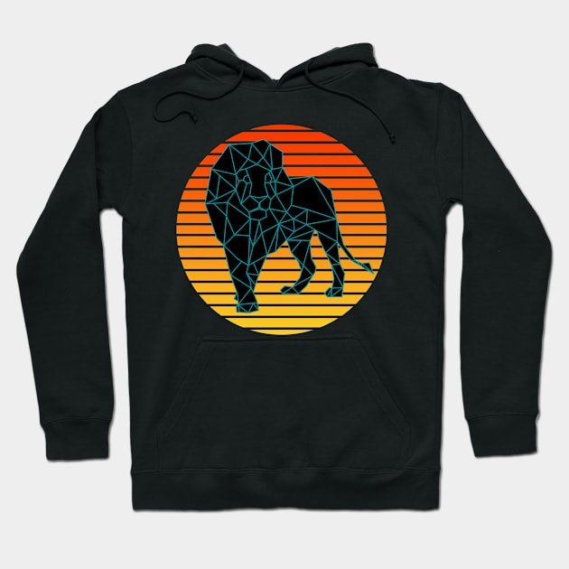 Vintage Sunset Lion Futuristic 3D Videogame Hoodie by Grove Designs